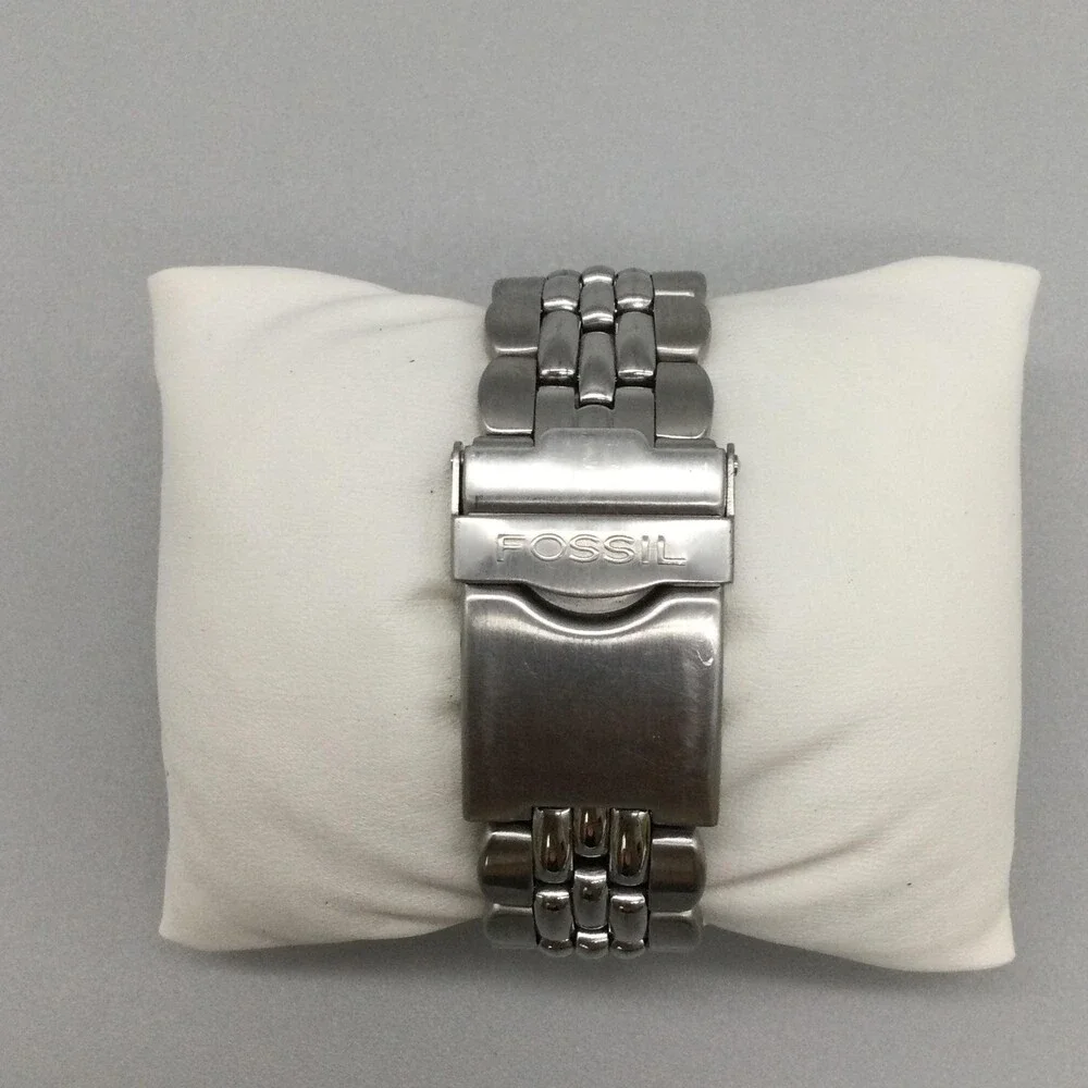 Fossil Blue AM-3067 Mens Watch 40mm Blue Dial Silver Tone New Battery 6.25